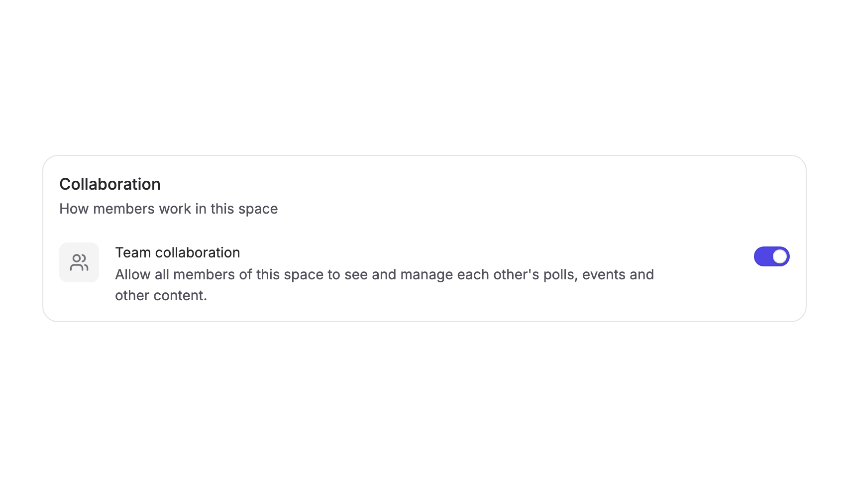 The Collaboration section in space settings